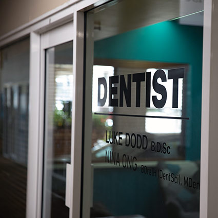 Princeton Dental entrance signage: Dentist, Luke Dodd, Nina Ong